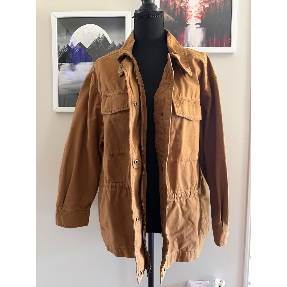 Old Navy Womens Utility Field Jacket Brown Cotton Canvas Zip Front M Petite